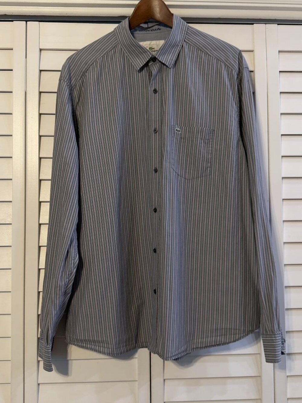Men's Lacoste Striped Long Sleeve Button Down Shirt - Size 44 (L/XL)